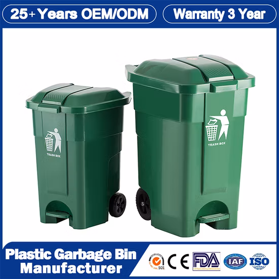 Cubo de basura al por mayor China 240 litros grande grande verde al aire libre Street Park Contenedor de residuos Reciclar pedal de HDPE Basura de plástico/Caballito/Residuos/Papelera de basura para público