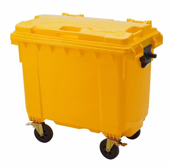 120/240L/1100L/660L Gran calle pública al aire libre HDPE Cubo de basura móvil de 4 ruedas Basura de plástico industrial /Basura/Basura/Papelera Contenedor de residuos con tapa Pedal